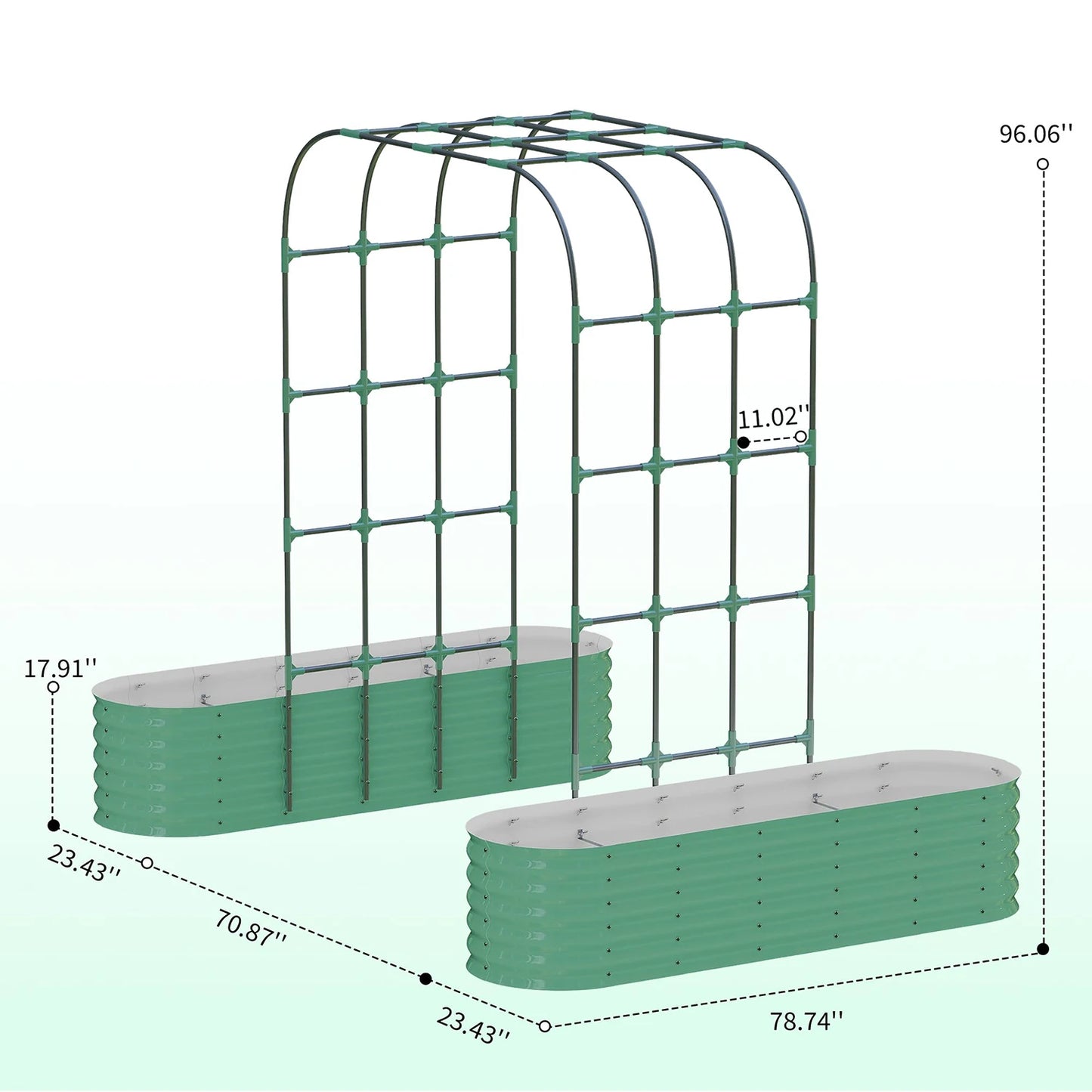 HiMiss Galvanized Steel Raised Garden Bed With Arch Trellis