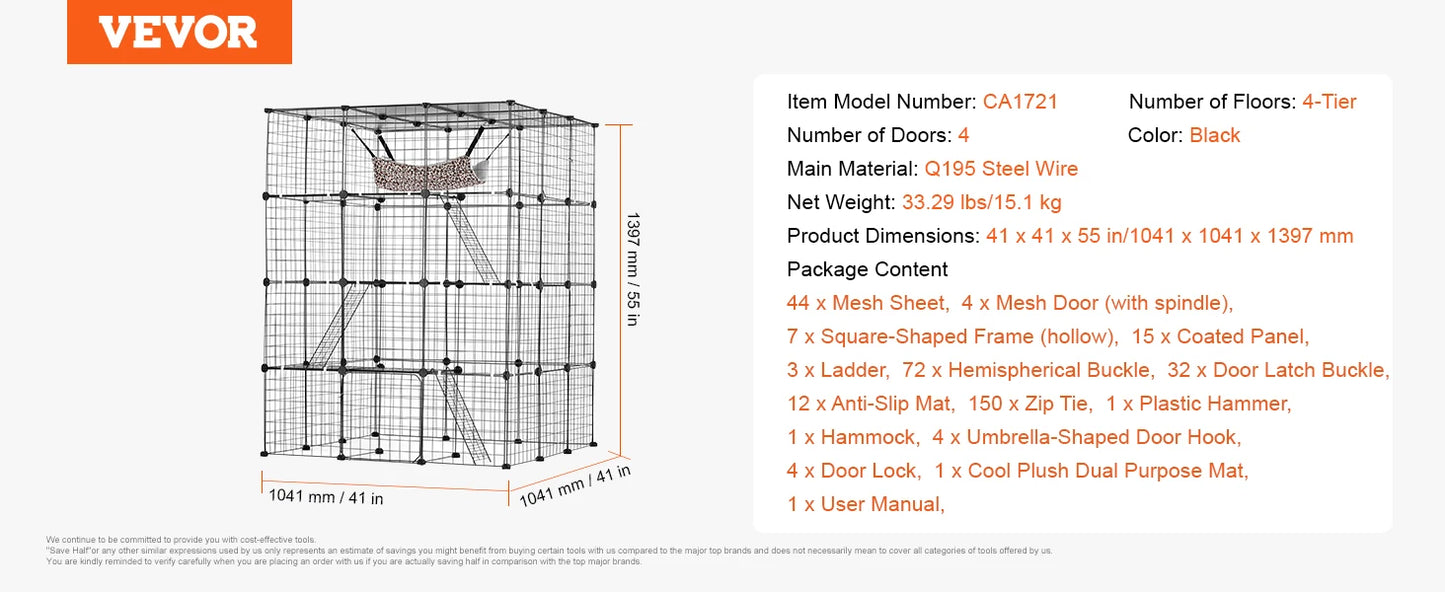 SucceBuy Large Cat Cage Detachable Metal Wire Enclosure