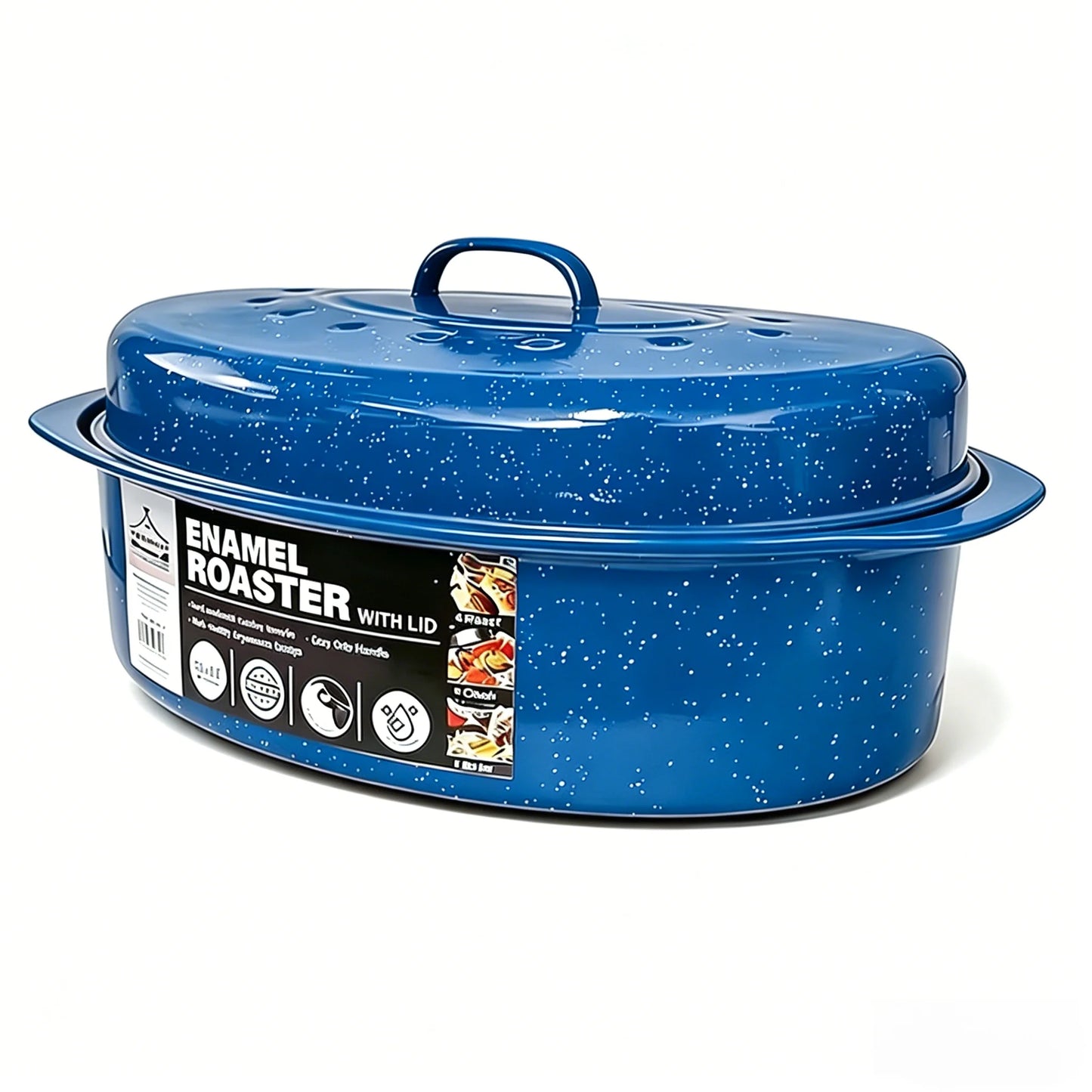 Enameled Oval Roaster With Lid, 7lb Poultry Capacity, Dishwasher Safe