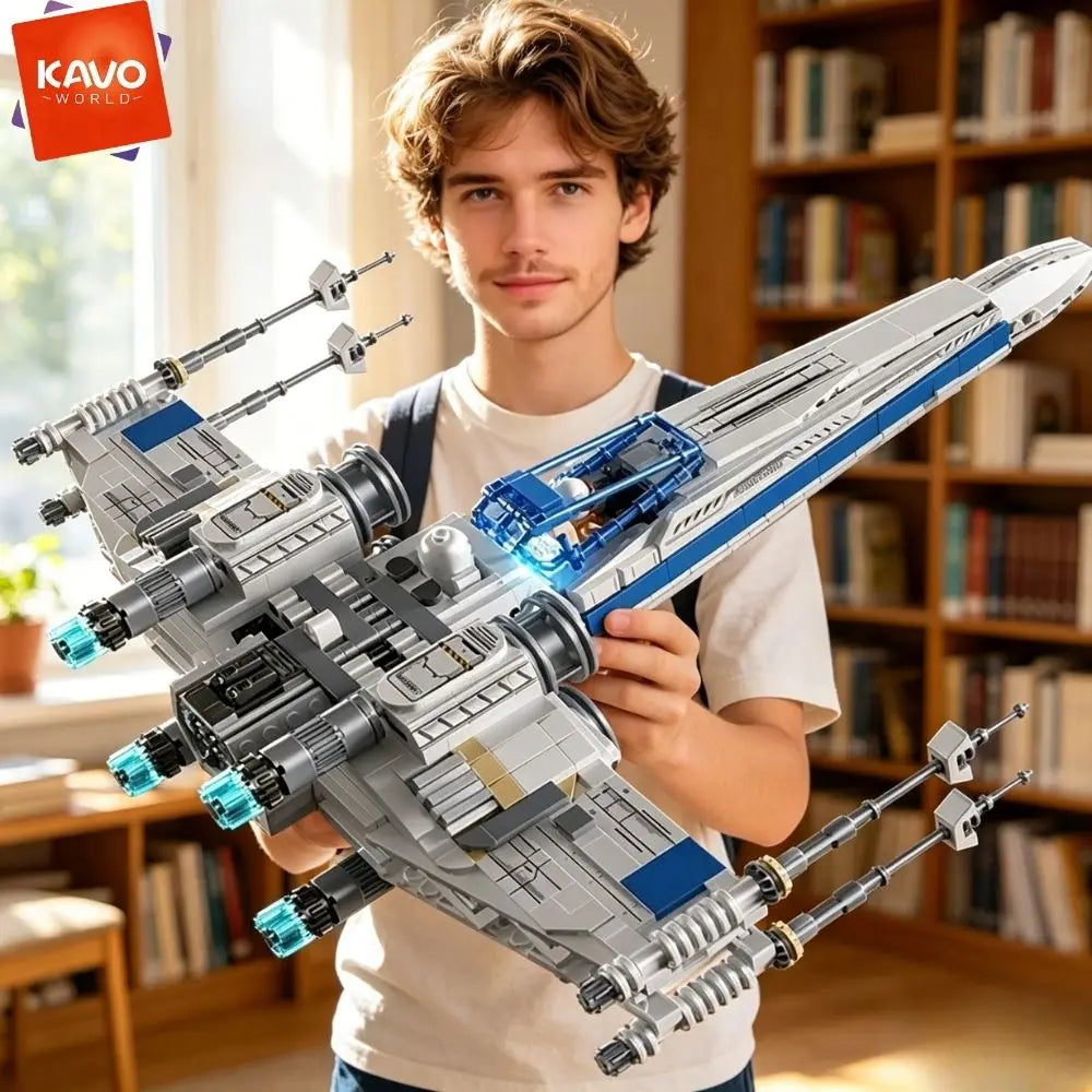 KAVOWORLD X Wing Space Fighter Building Blocks With LED Light