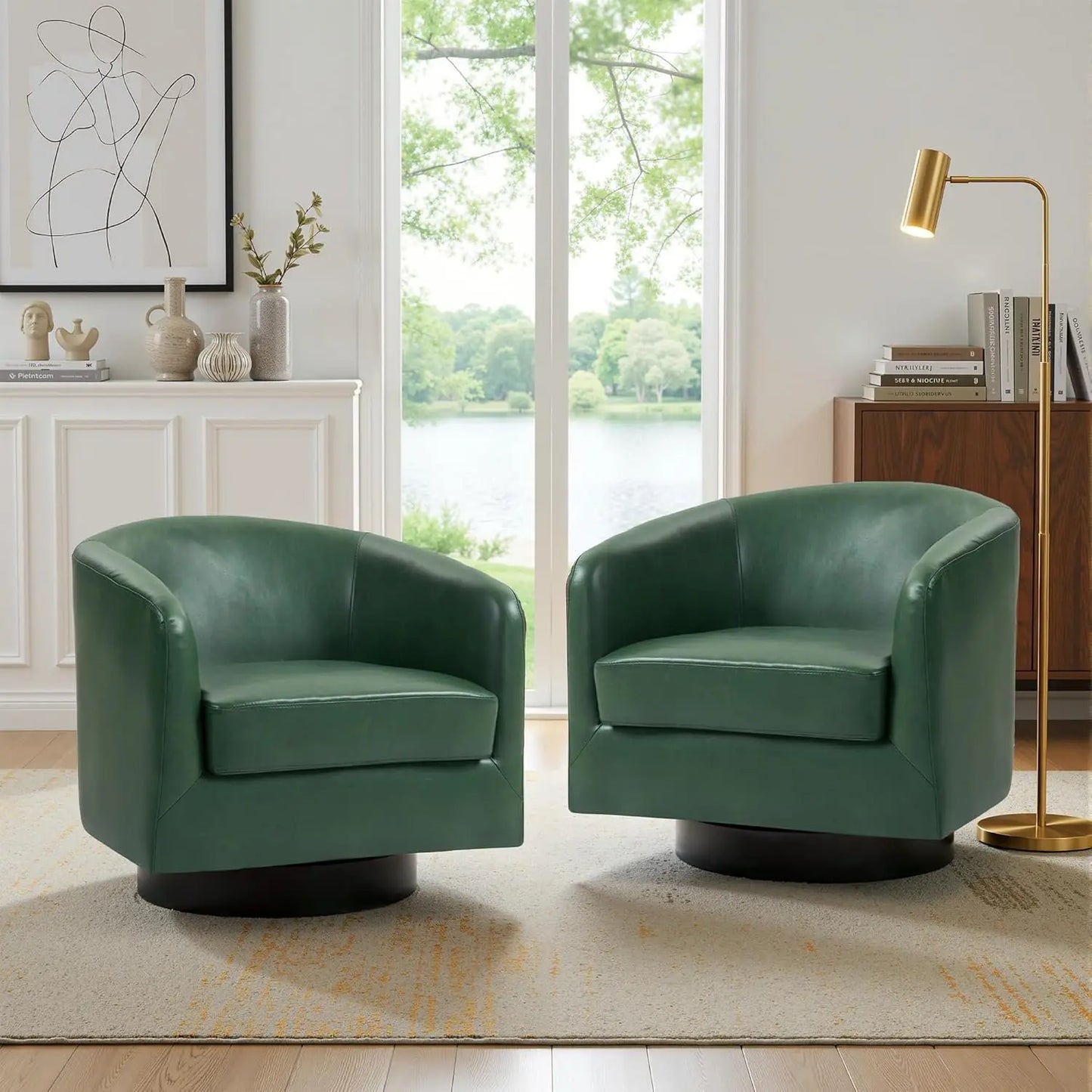 Swivel Accent Chair Set Of 2 Fabric Upholstered Barrel Armchairs