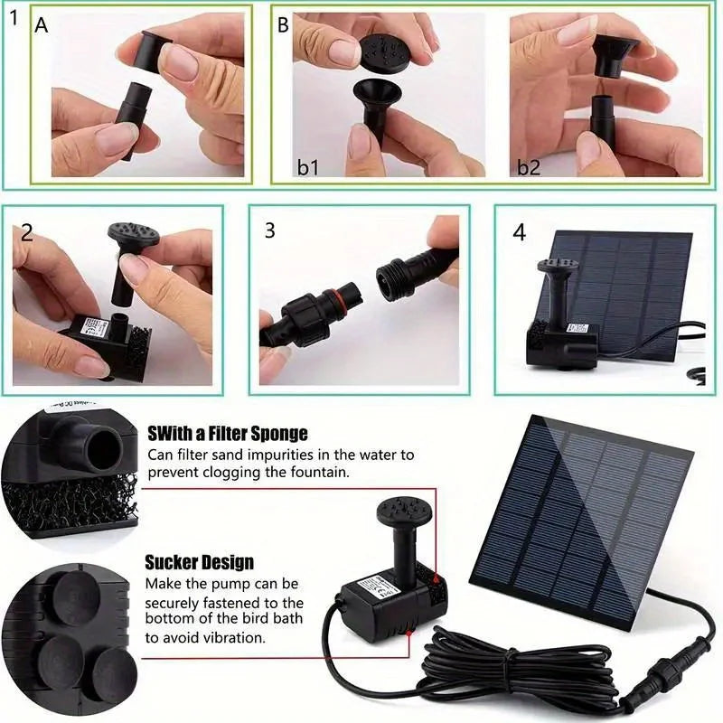 Solar Floating Fountain Pump With Six Nozzles For Bird Baths And Pools