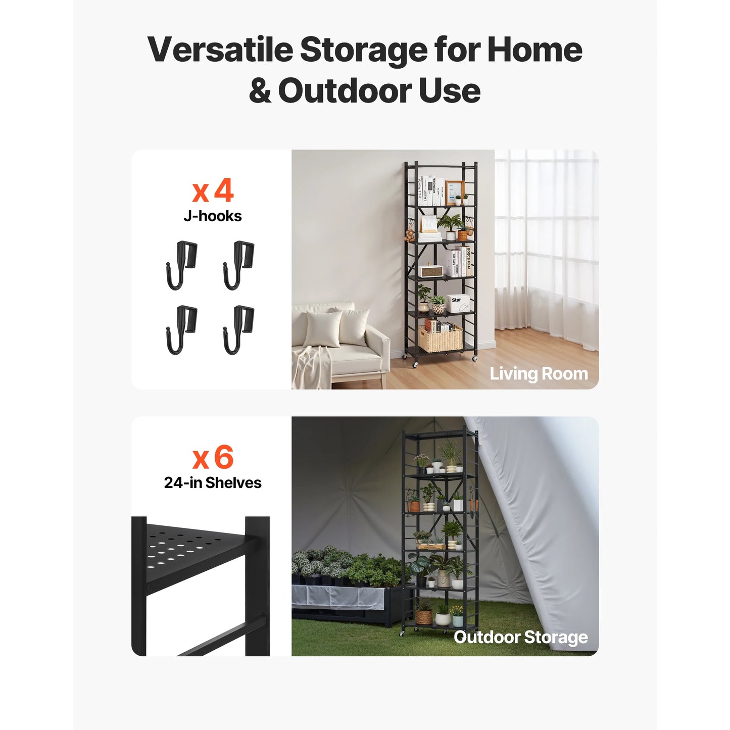 SucceBuy 6 Tier Folding Mobile Storage Shelf With Wheels