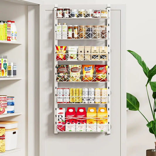 Over The Door Organizer 6 Tier Pantry Door Shelf With Adjustable Basket