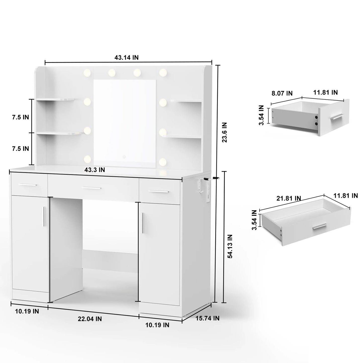 Jhk Bedroom Vanity Desk With Lighted Mirror And Wood Storage
