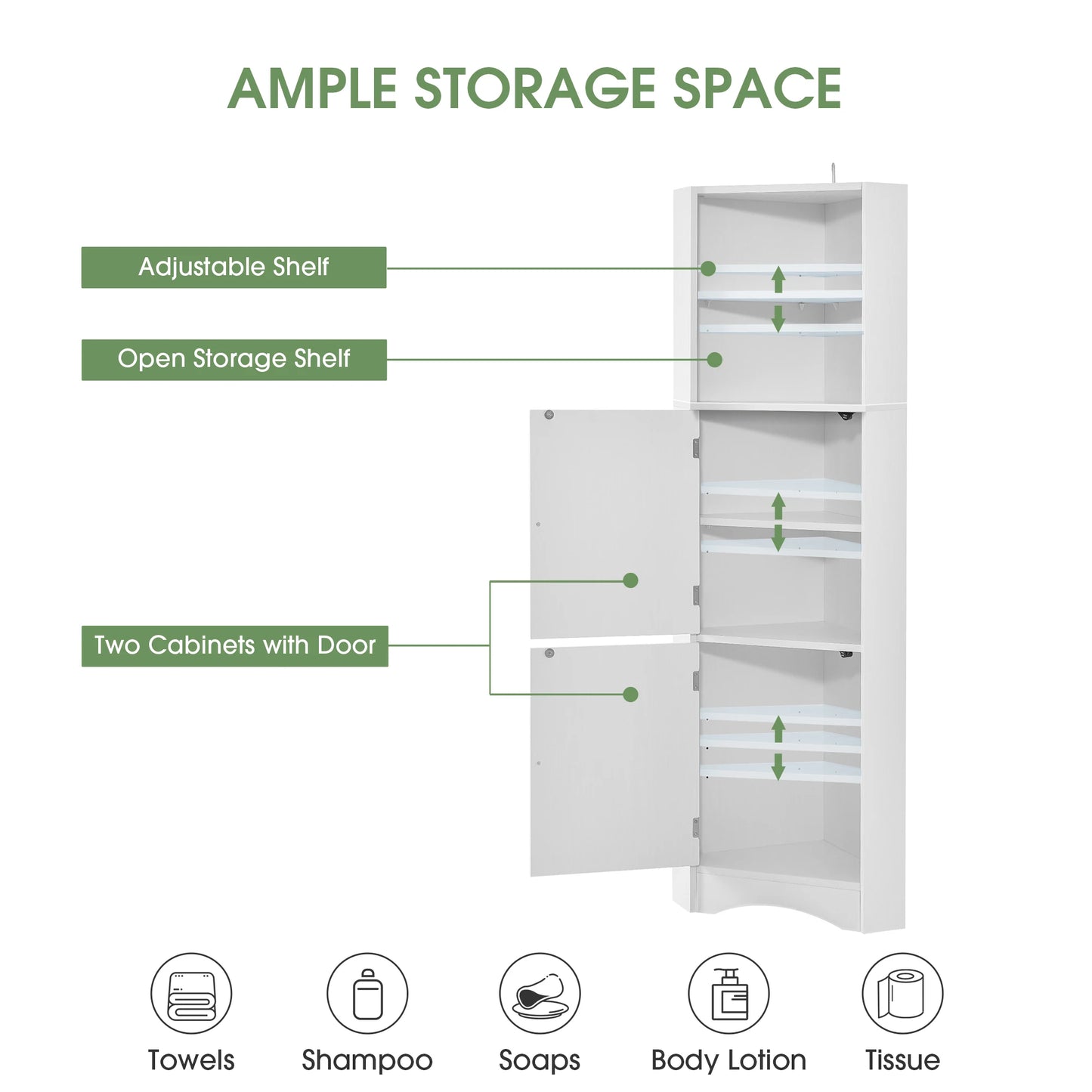 Tall Bathroom Corner Cabinet Freestanding Storage With Adjustable Shelves