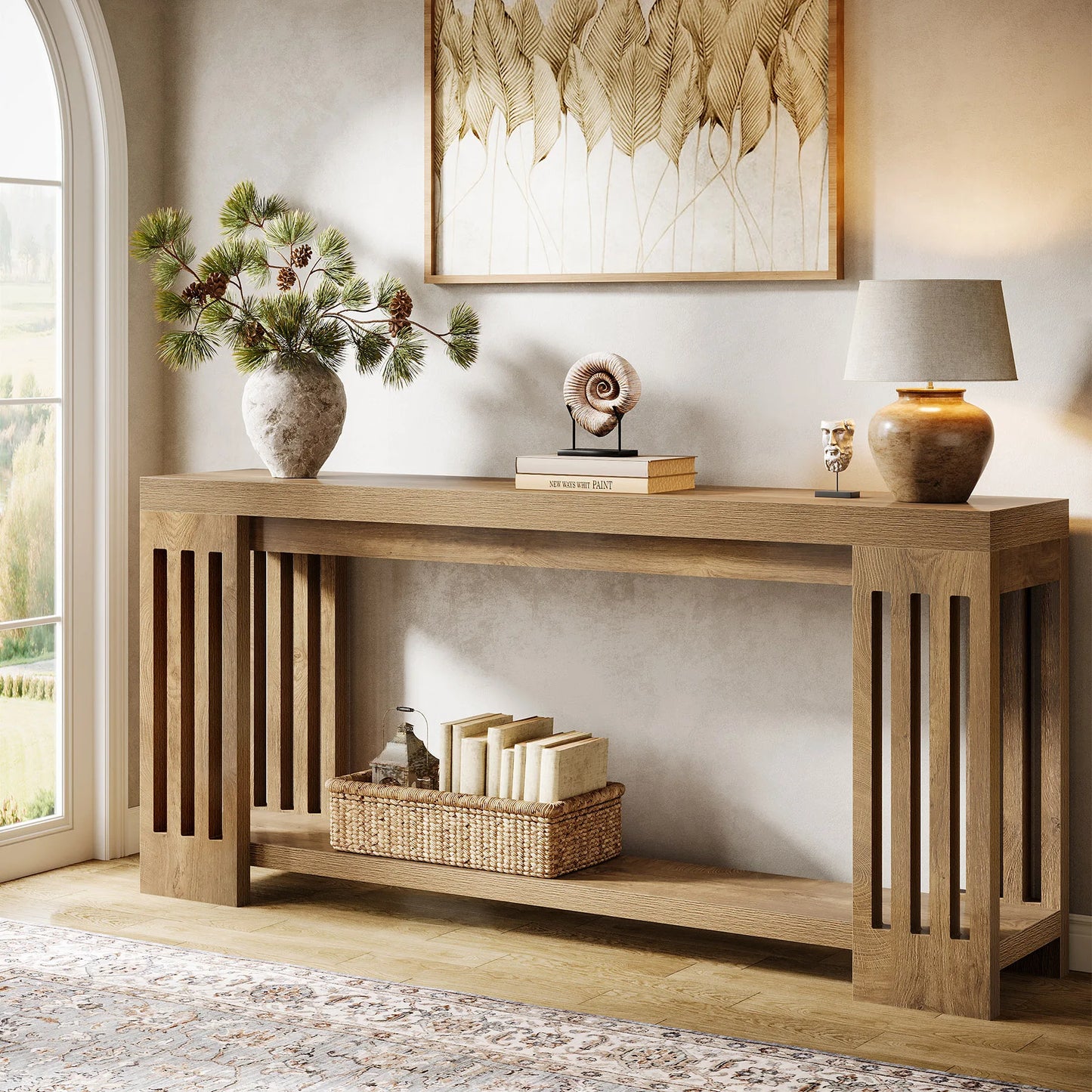 Tribesigns Farmhouse Console Table Wooden Two Tier Entryway Accent Furniture