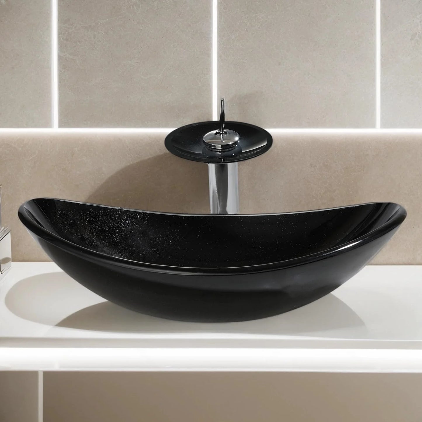 Sinlaku Glass Vessel Sink With Faucet And Drain For Bathroom