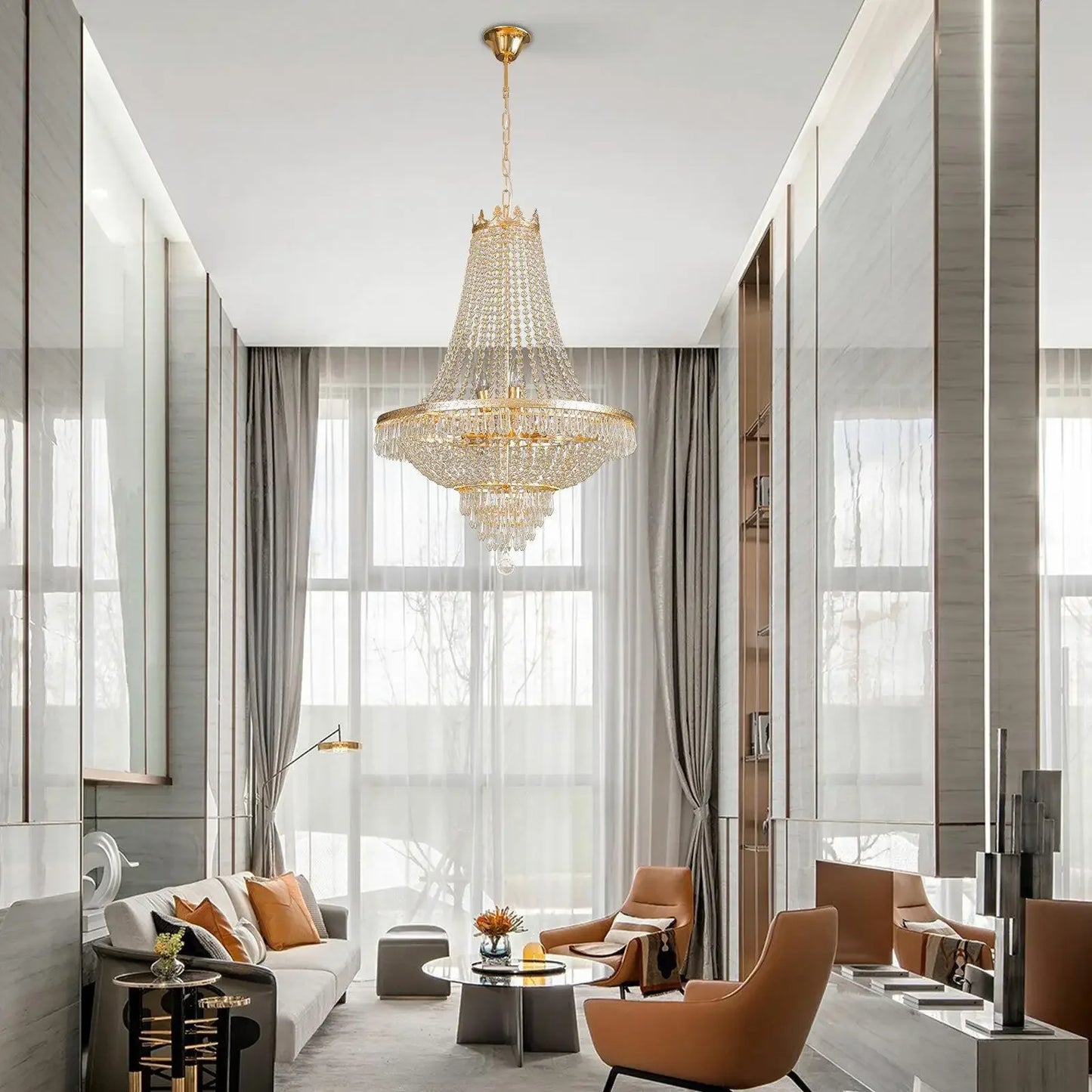 Bymaocar Luxury Crystal Chandelier Modern French Empire LED Ceiling Light