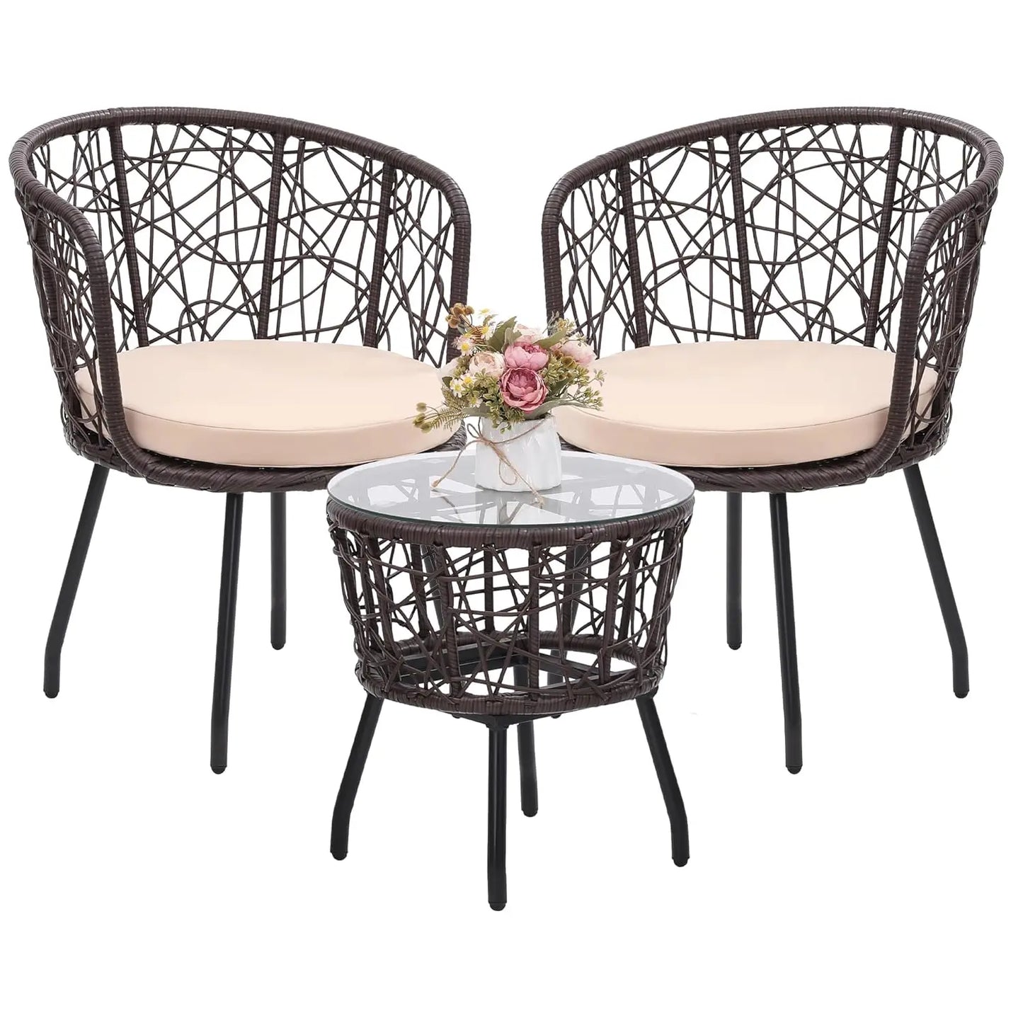 4 Piece Patio Bistro Outdoor Furniture Set Wicker Sofa and Table for Backyard