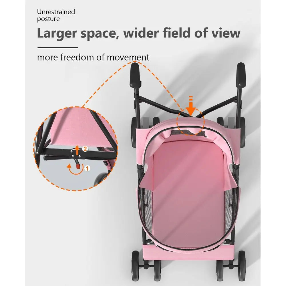 Portable Pet Stroller With Rear Wheel Brakes And Storage Basket