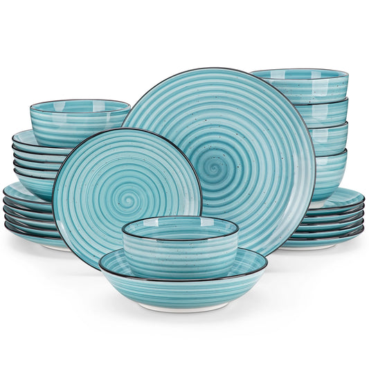 Malacasa Handpainted Spiral Ceramic Dinner Plate Set