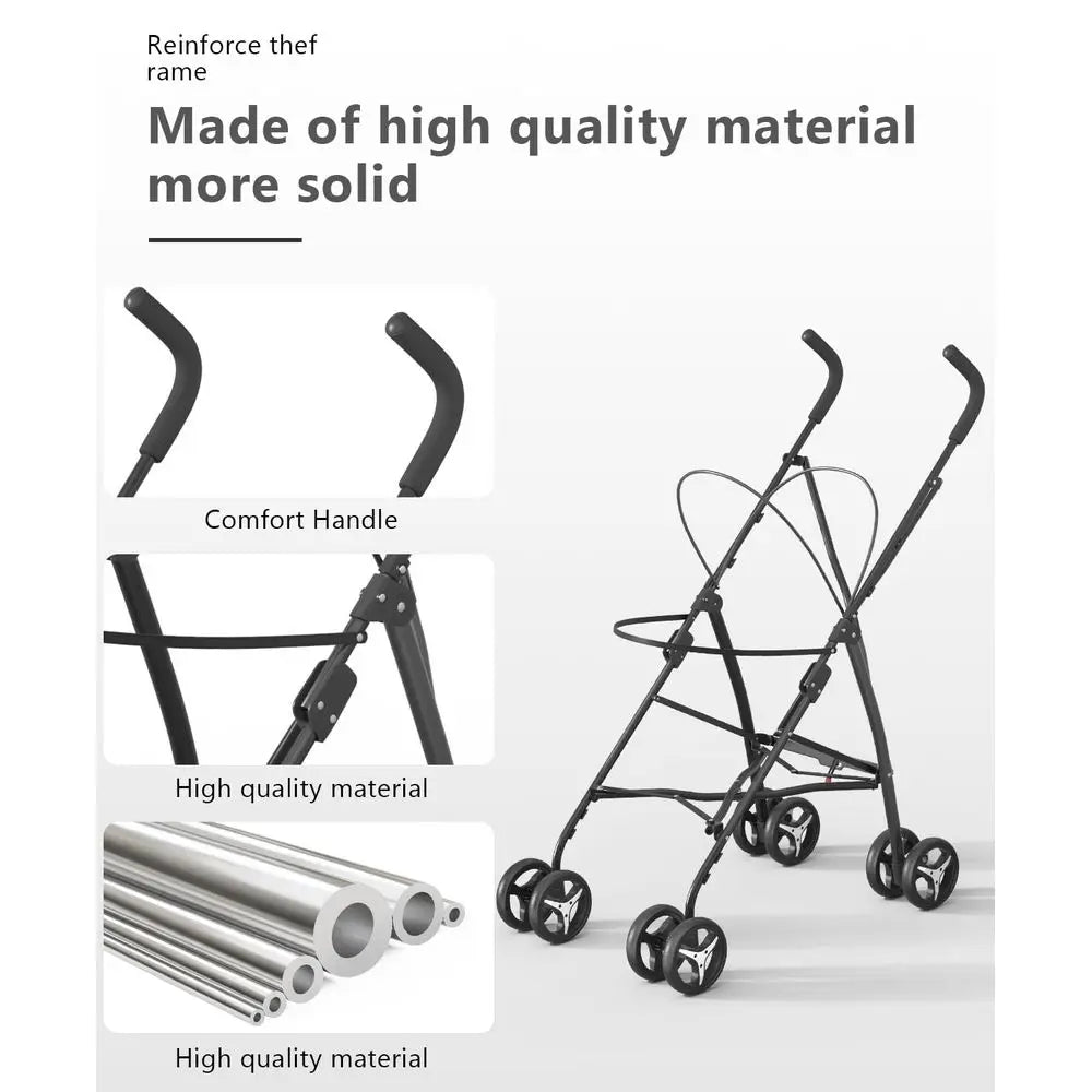 Portable Pet Stroller With Rear Wheel Brakes And Storage Basket