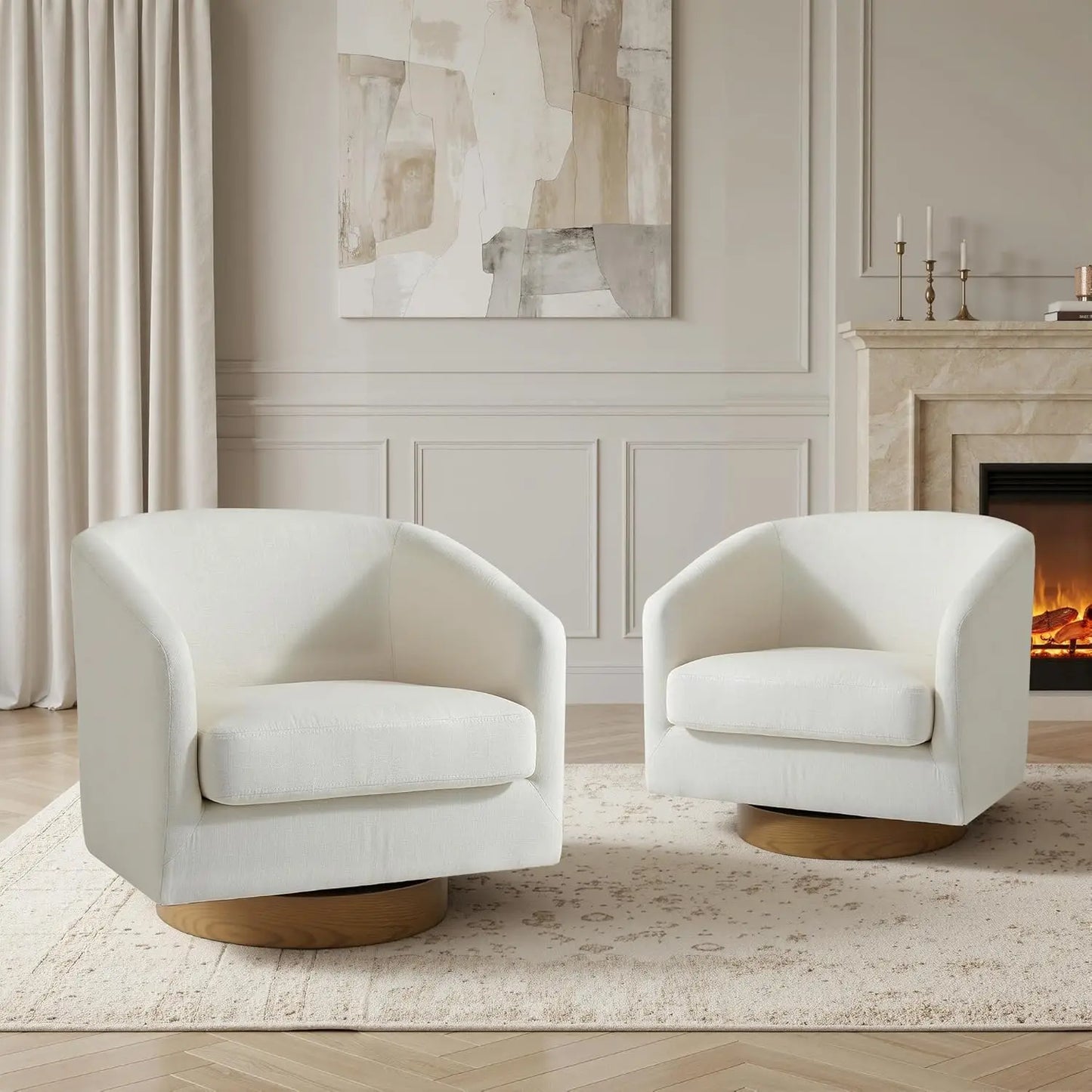 Swivel Accent Chair Set Of 2 Fabric Upholstered Barrel Armchairs
