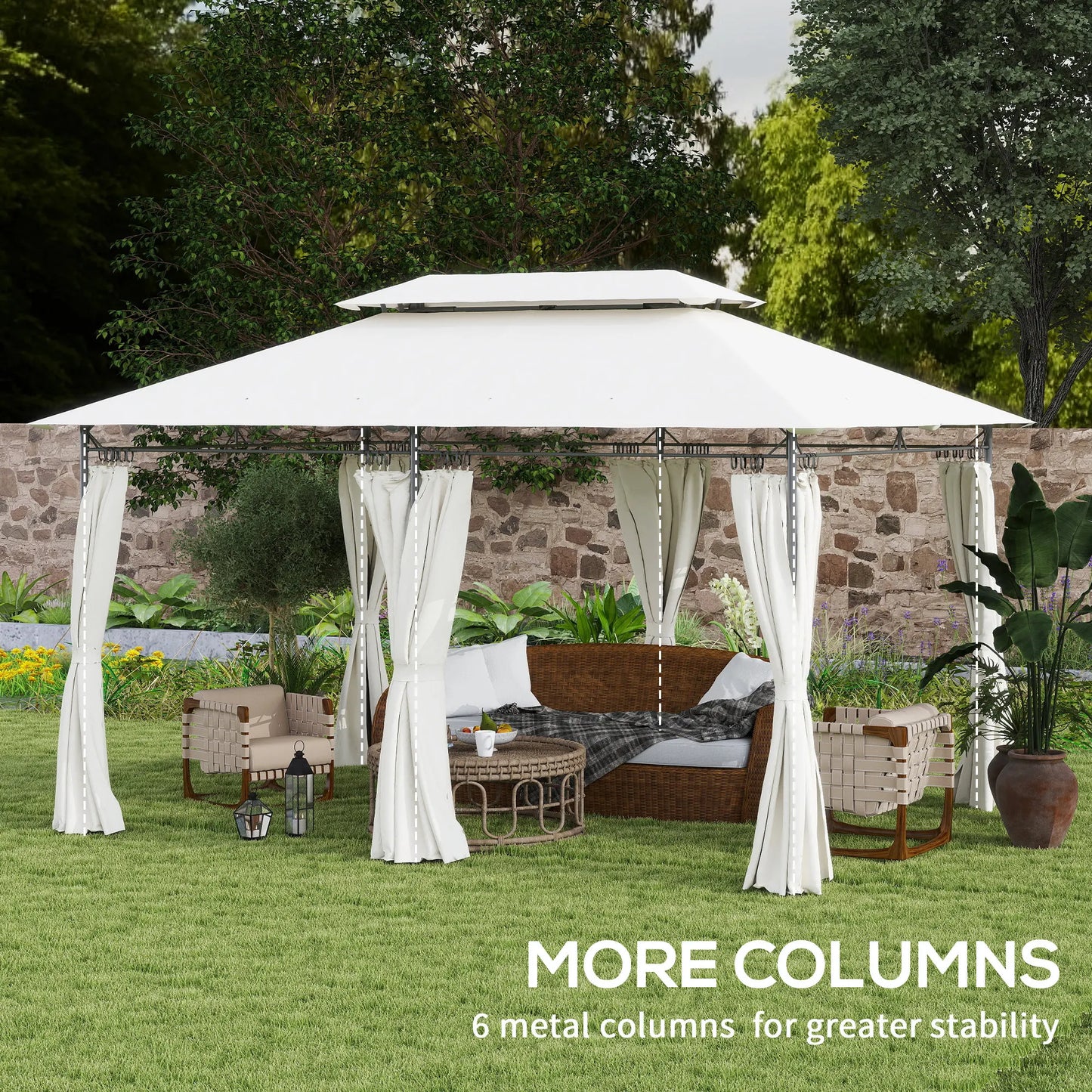 Outsunny Patio Gazebo With Double Roof And Enclosed Sidewalls