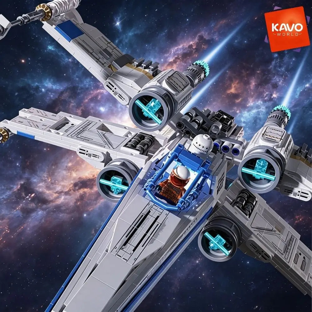 KAVOWORLD X Wing Space Fighter Building Blocks With LED Light