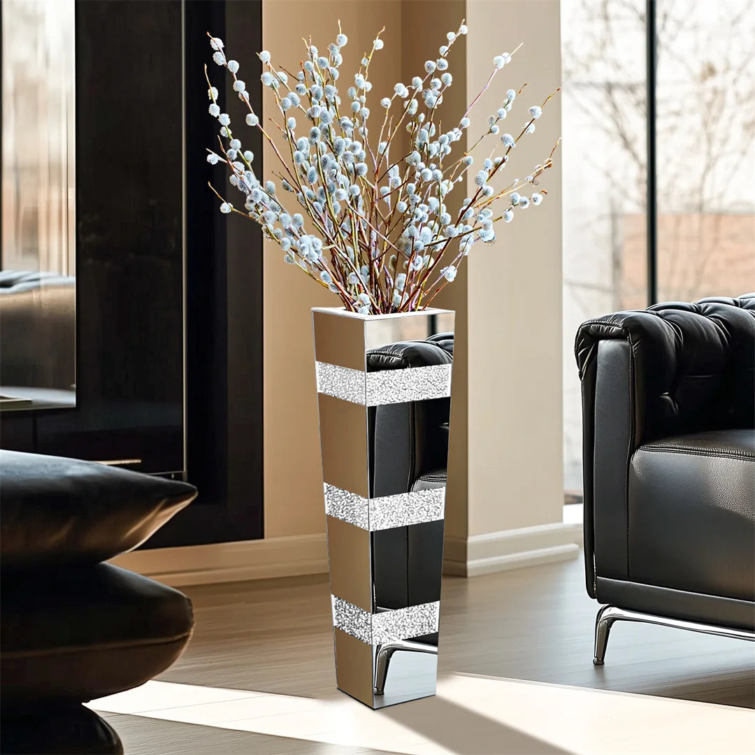 Modern Floor Vase With Crystal Mirrors Stand For Floral Display
