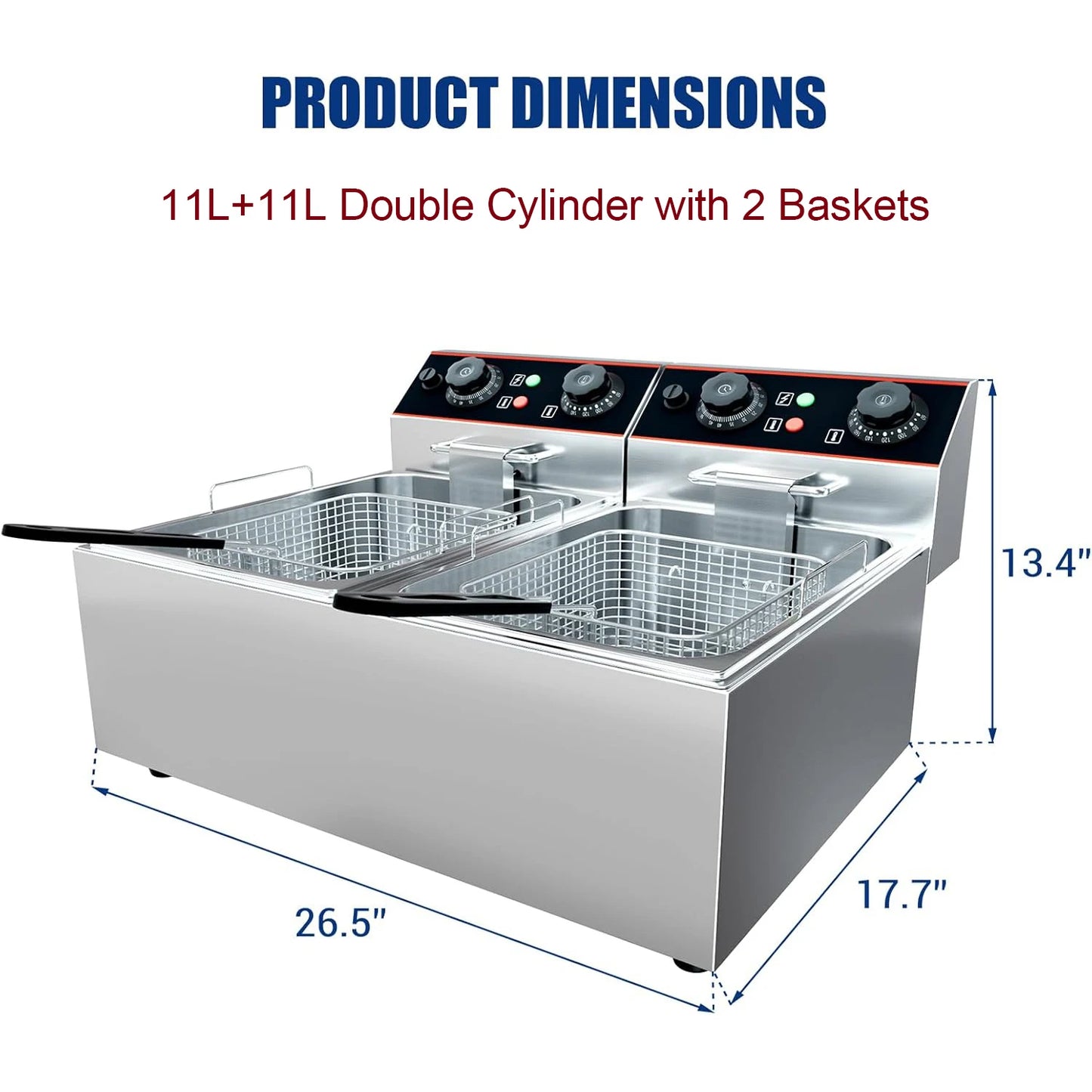 Acekool Commercial Electric Deep Fryer With Baskets Adjustable Temperature