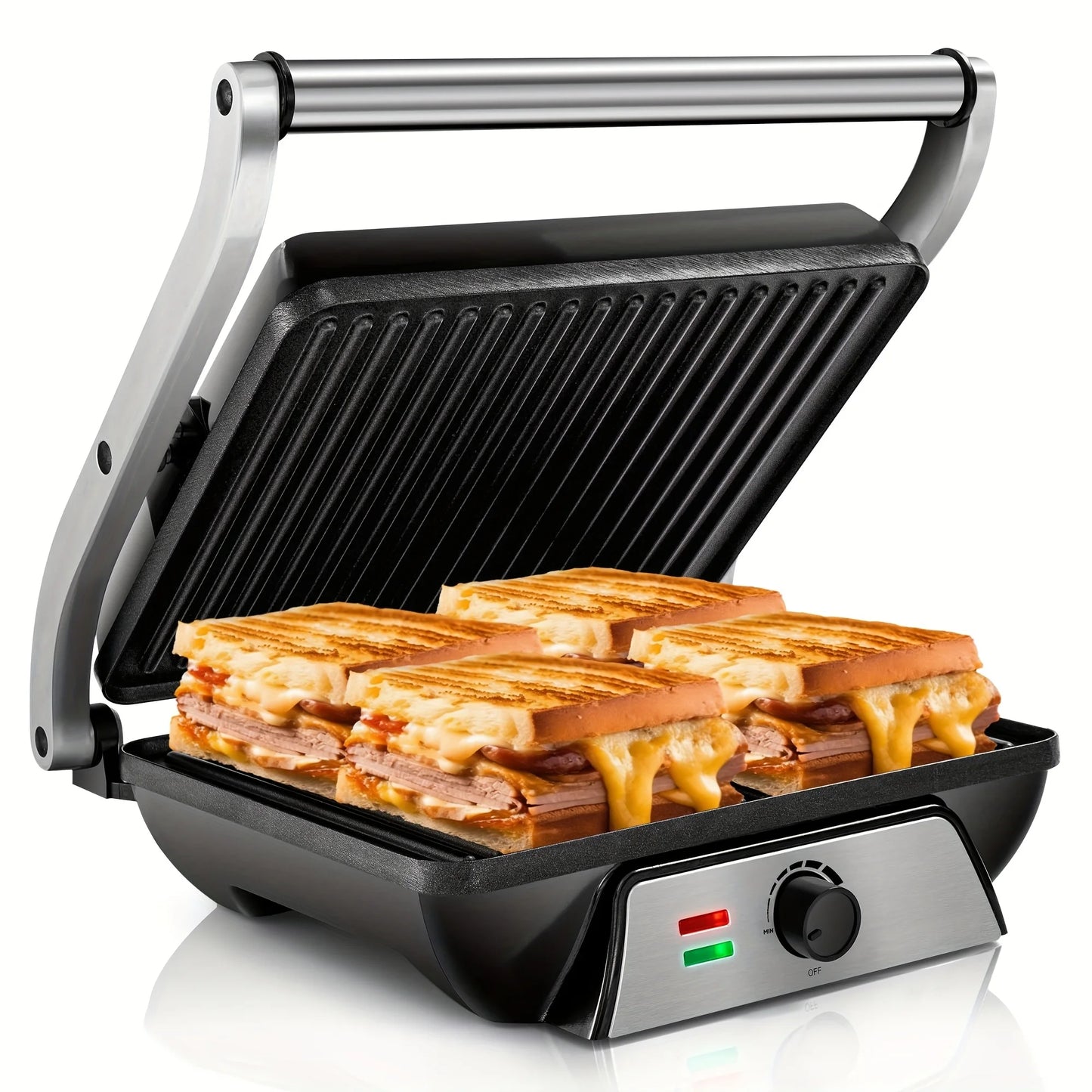 3-In-1 Electric Indoor Grill Panini Press With Nonstick Plates