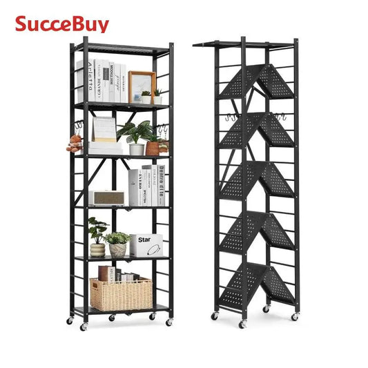 SucceBuy 6 Tier Folding Mobile Storage Shelf With Wheels