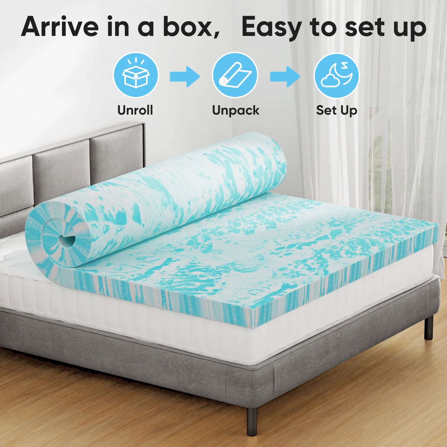 JHK Memory Foam Mattress Topper Gel Cooling For Bedroom