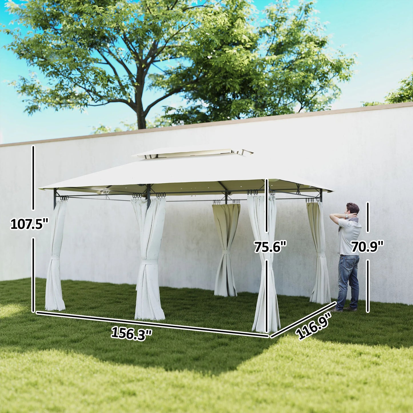 Outsunny Patio Gazebo With Double Roof And Enclosed Sidewalls