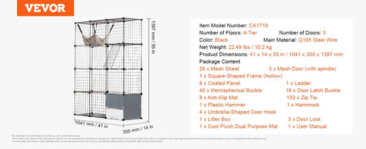 SucceBuy Large Cat Cage Detachable Metal Wire Enclosure