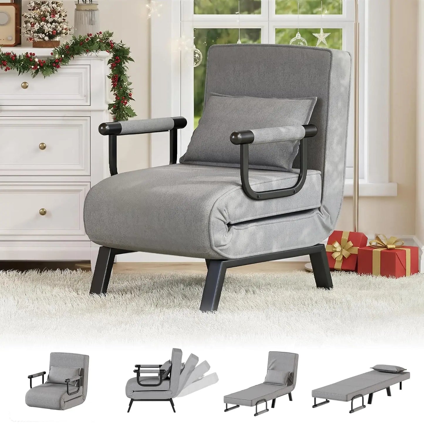 Convertible Sleeper Chair Bed Five In One With Adjustable Backrest Side Pockets