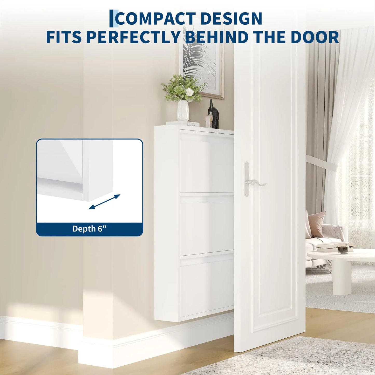 HiMISS Slim Metal Entryway Shoe Cabinet With Three Drawers