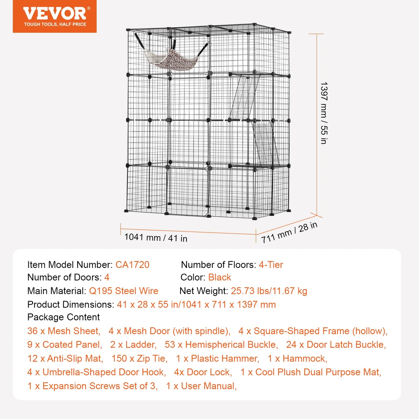 SucceBuy Large Cat Cage Detachable Metal Wire Enclosure