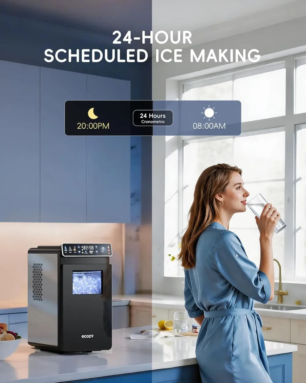 Countertop Ice Maker Ultra Slim With Full Color Panel Timer