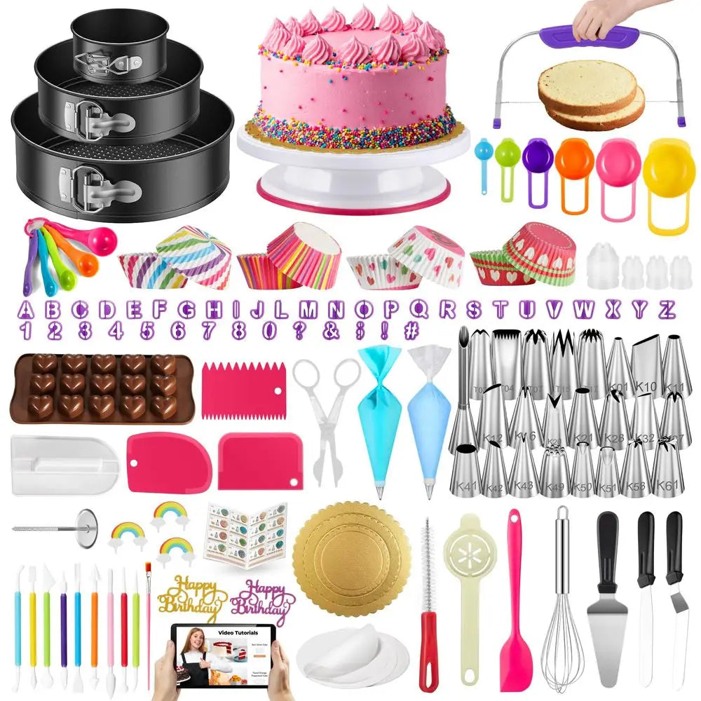 Essential Cake Decorating Kit With Piping Tips Turntable Springform Pans