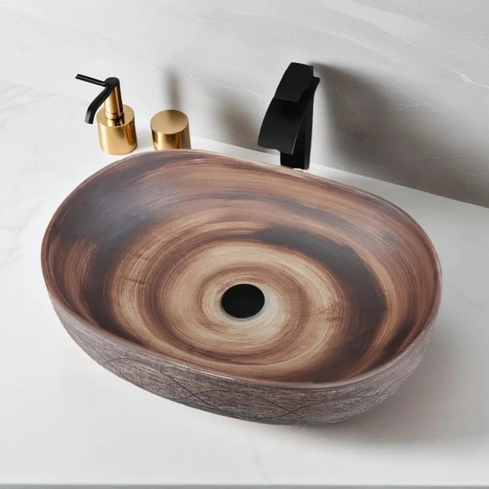 Mekkhalas Premium Ceramic Oval Vessel Sink For Home