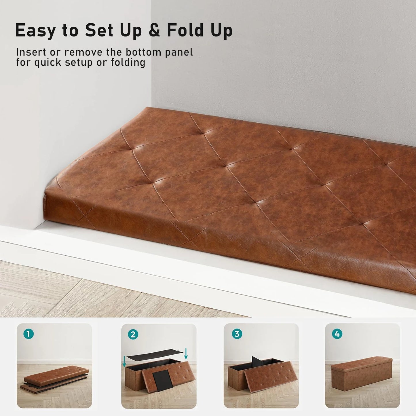 Tufted Faux Leather Storage Bench Ottoman 400lb Capacity Bedroom