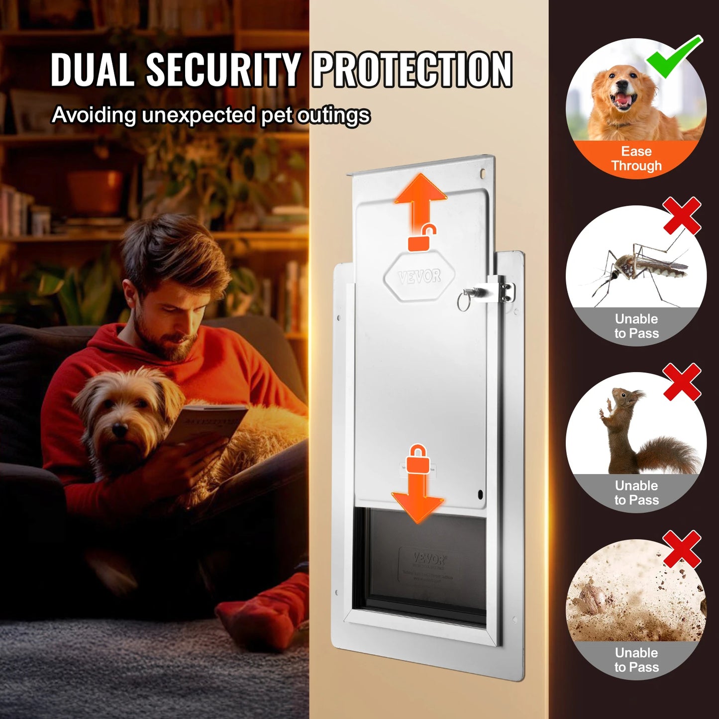 SucceBuy Weatherproof Pet Door Metal Frame With Lock And Flaps
