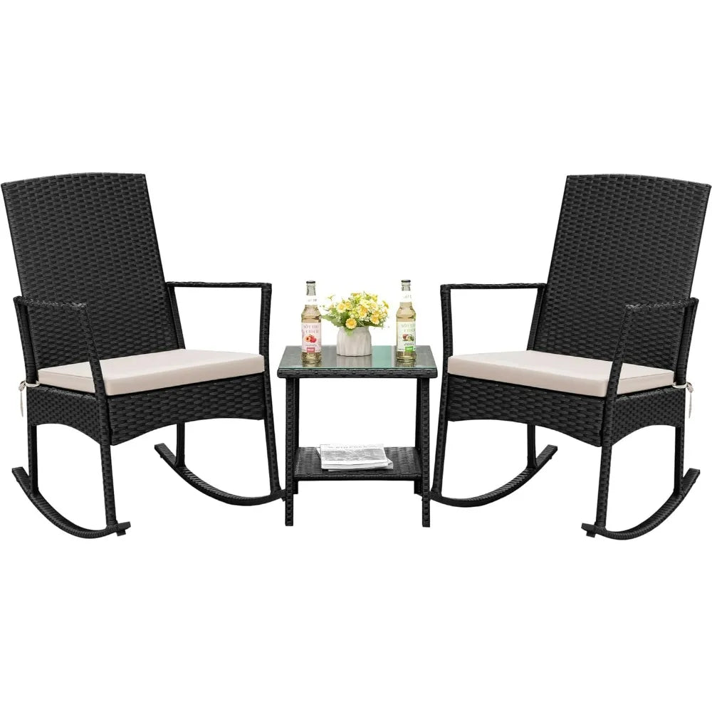 Flamaker Outdoor PE Rattan Rocking Chair With High Back Patio