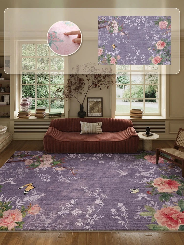 French Style Plush Floral Pattern Area Rug For Living Room Decor