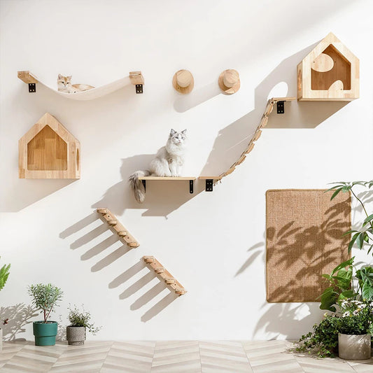PETRAVEL CN Cat Climbing Wall Shelf Four Step Stairway