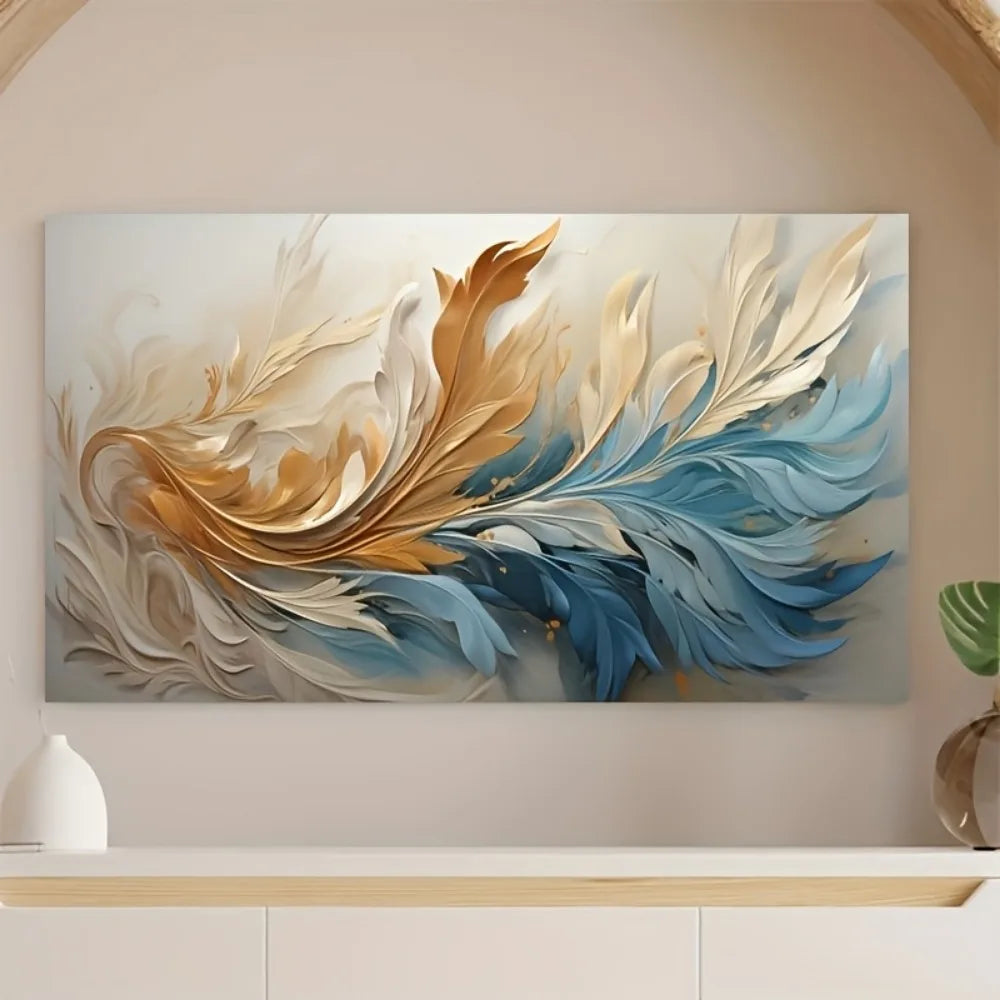 Modern Abstract Feather Canvas Art With Pine Frame