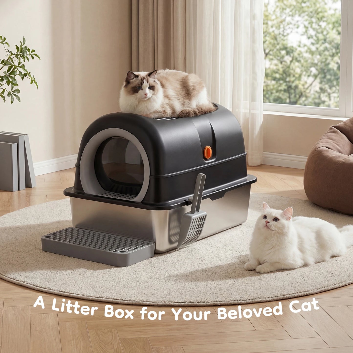 JHK Stainless Steel Cat Litter Box With Enclosed Design