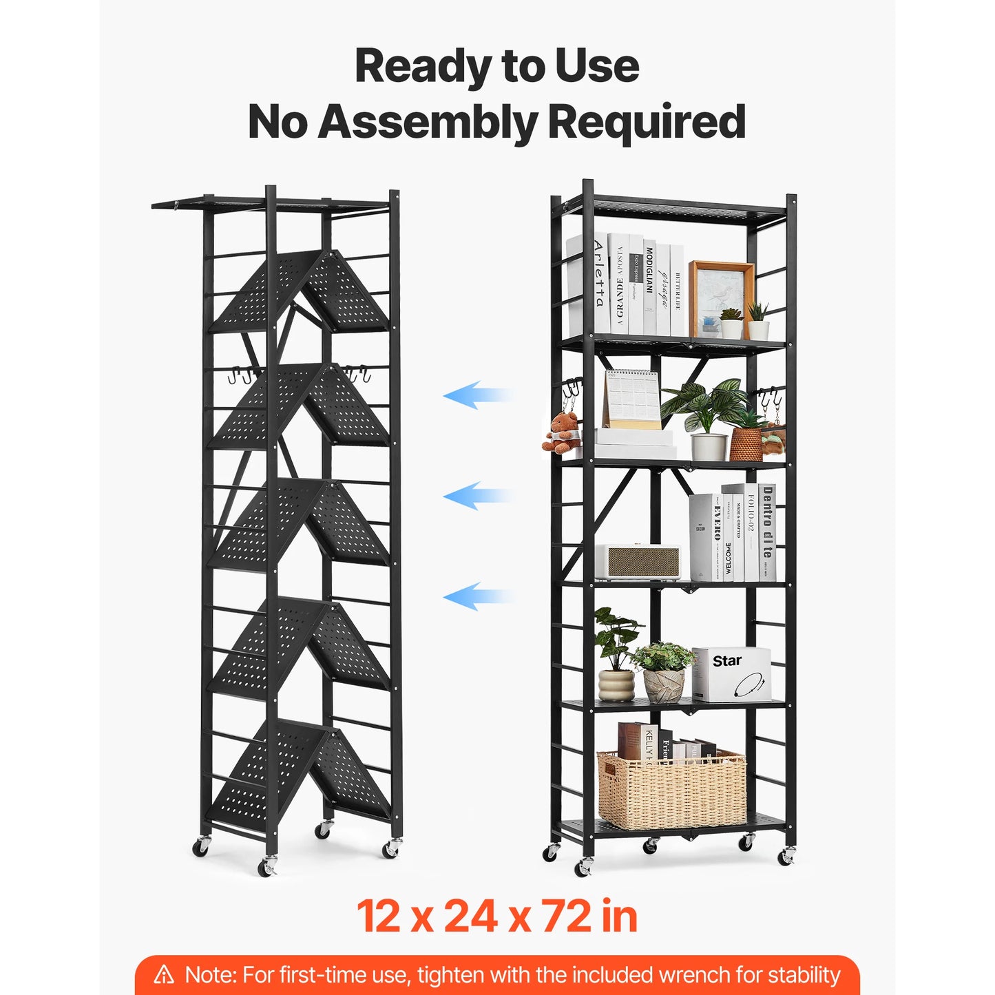 SucceBuy 6 Tier Folding Mobile Storage Shelf With Wheels