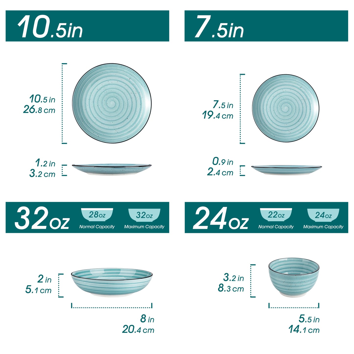 Malacasa Handpainted Spiral Ceramic Dinner Plate Set