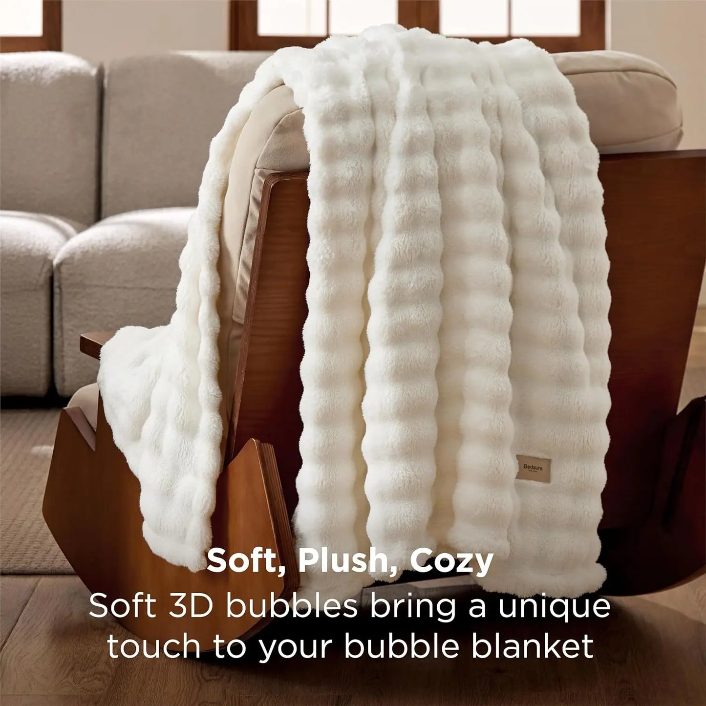 3D Fleece Bubble Blanket for Couch Sofa Cozy Cloud Throw