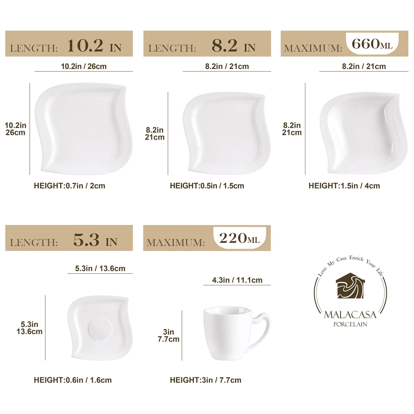 Malacasa Porcelain Dinner Set With Plates Bowls Cups And Premium Saucers