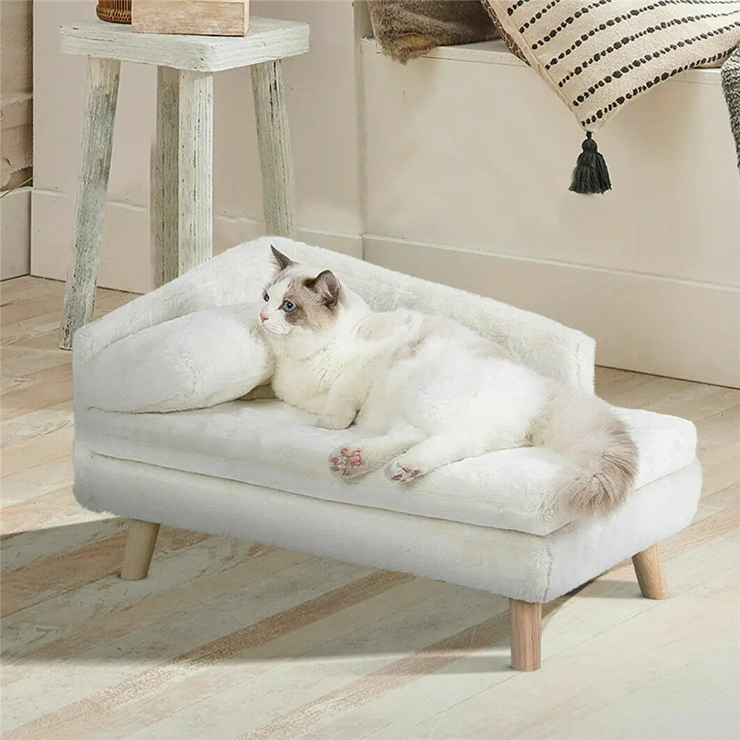 Elevated Solid Wood Leg Pet Bed With Plush Soft Cushion