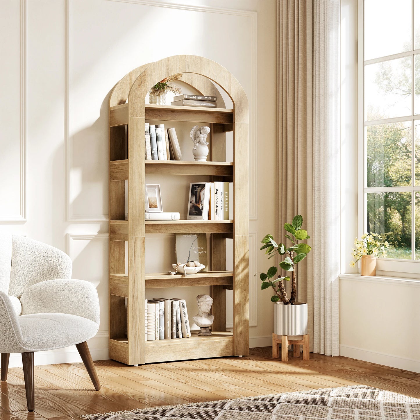 Tribesigns Arched Five Tier Wooden Bookcase Display Shelf