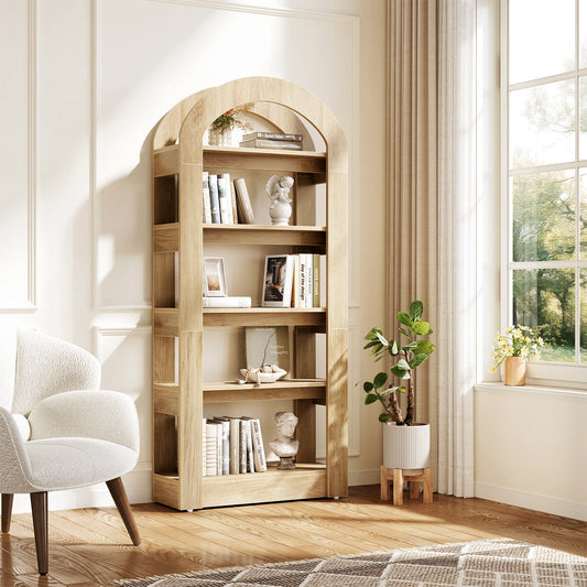 Tribesigns Arched Five Tier Wooden Bookcase Display Shelf