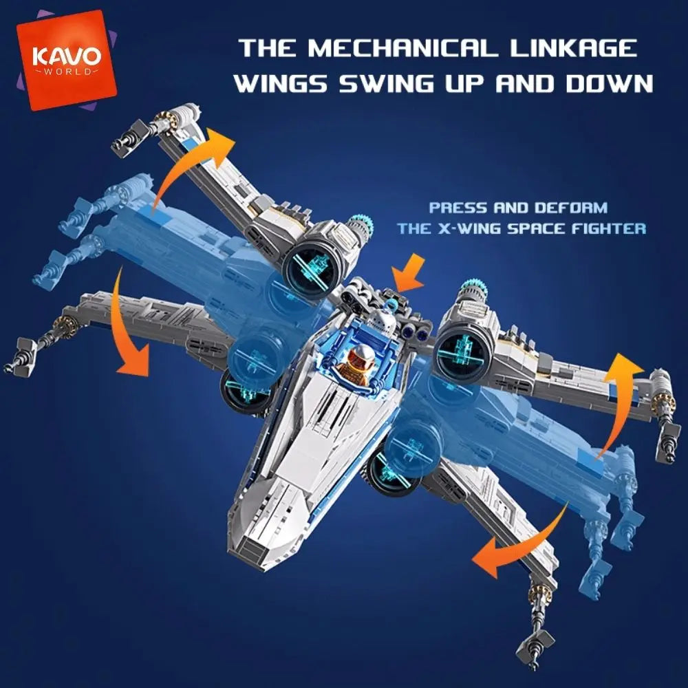 KAVOWORLD X Wing Space Fighter Building Blocks With LED Light