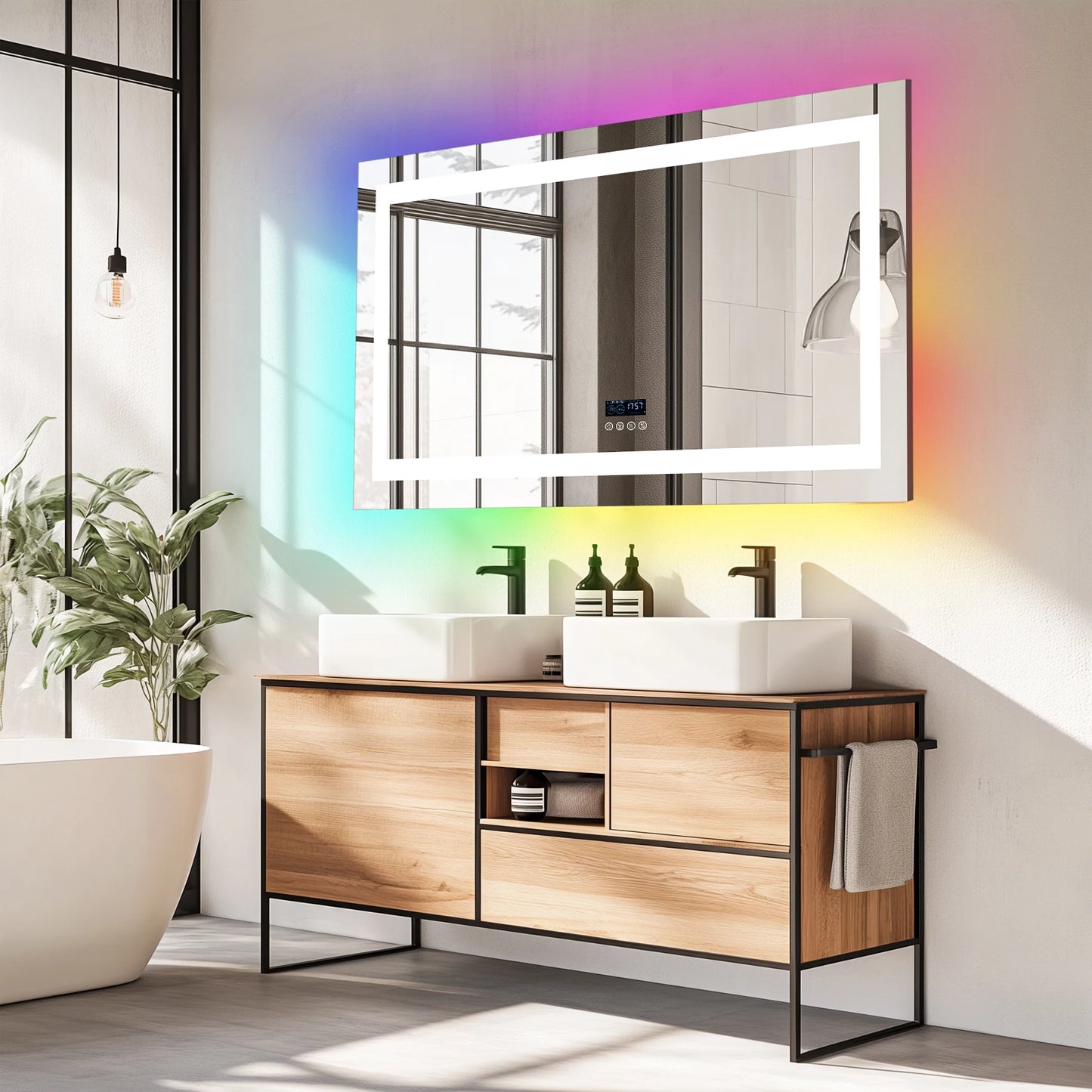 Rectangular LED Bathroom Mirror With Front Lit RGB Backlight Antifog