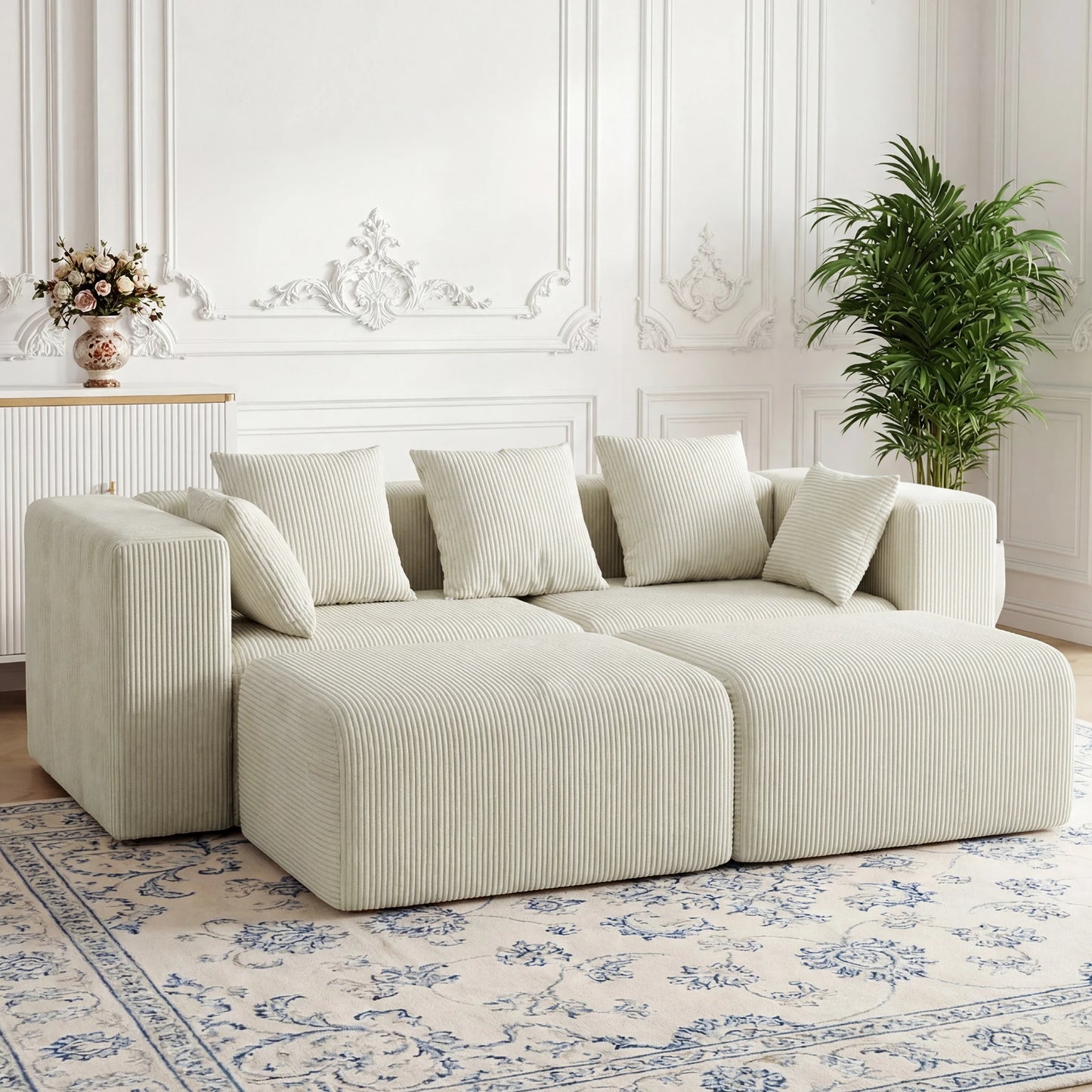 Modern Corduroy Modular Sectional Sofa With Pillows For Living Room